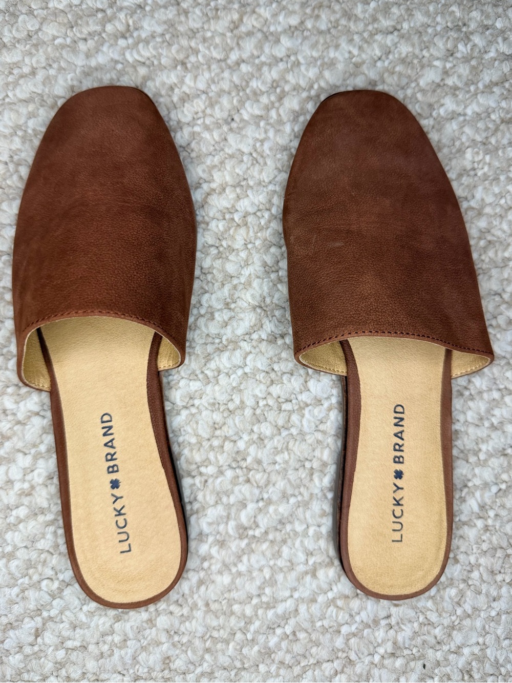 Lucky Brand Acasia Brown Suede Square Toe Flat Mule Slides 6.5 - Picture 2 of 5